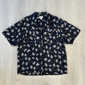 Cezar Silk Button Shirt Floral Short Sleeve Front Pockets Vintage